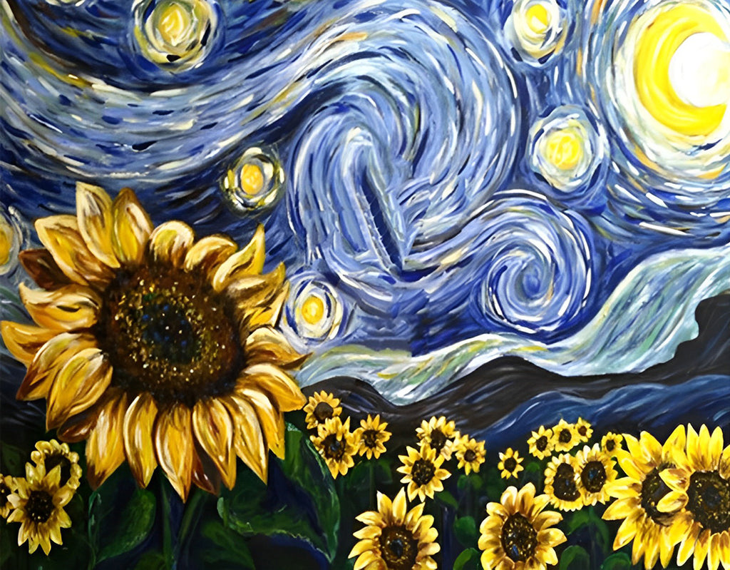 Van Gogh, Sternennacht und Sonnenblumen Malen nach Zahlen