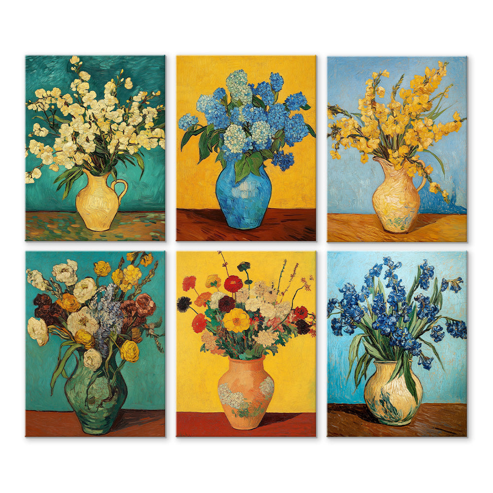 Van Gogh Stil Blumen in Vasen 6 Stück Mini Malen nach Zahlen