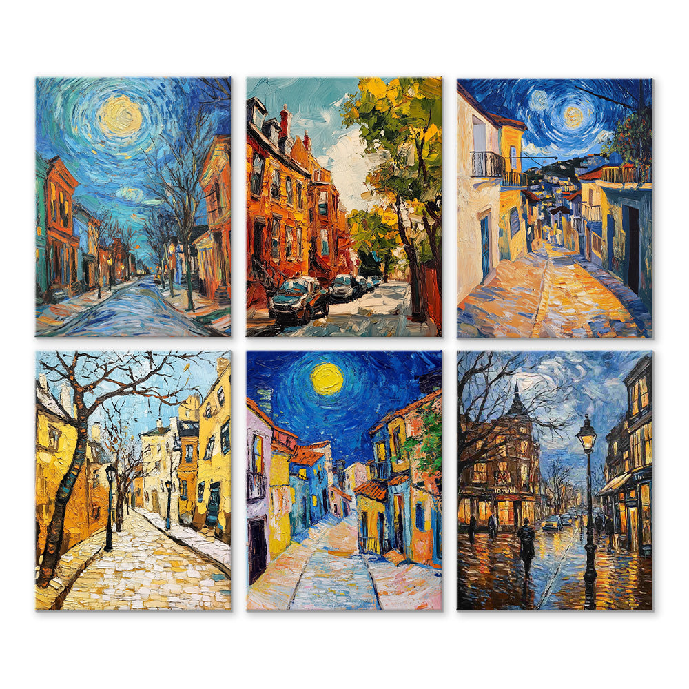 Van Gogh-Stil Stadt 6 Stück Mini Malen nach Zahlen