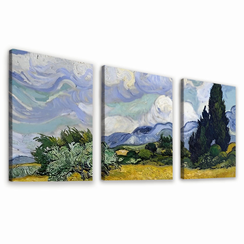 Van Gogh Weizenfeld mit Zypressen 3-teilig Triptychon Malen nach Zahlen