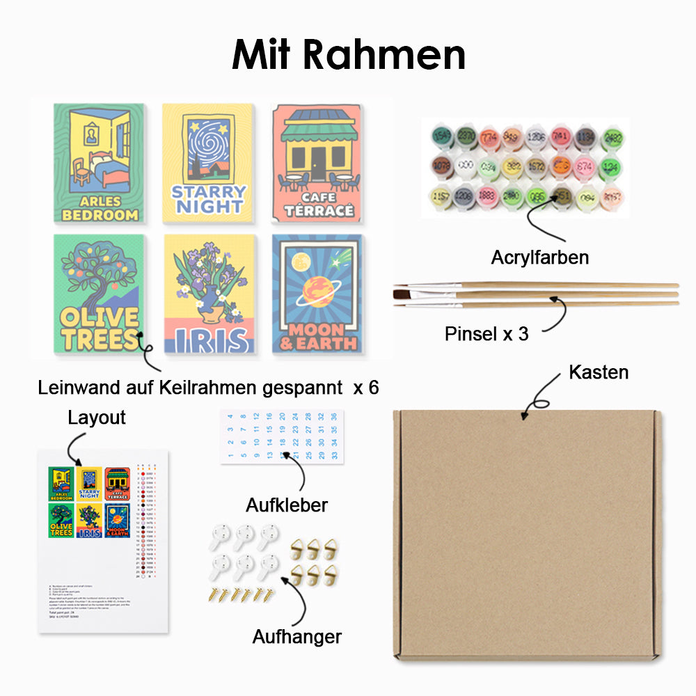 Van Goghs Gemälde 6 Stück Mini Malen nach Zahlen