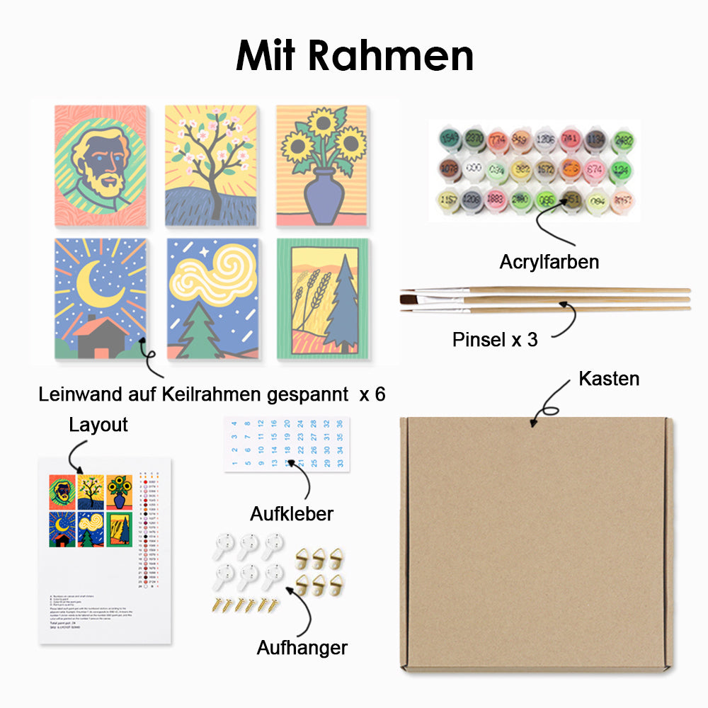 Van Goghs Gemälde 6 Stück Mini Malen nach Zahlen