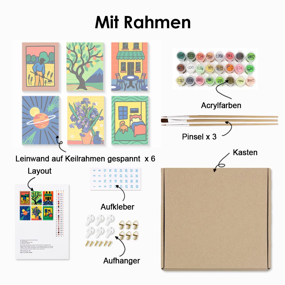 Van Goghs Klassische Gemälde 6 Stück Mini Malen nach Zahlen