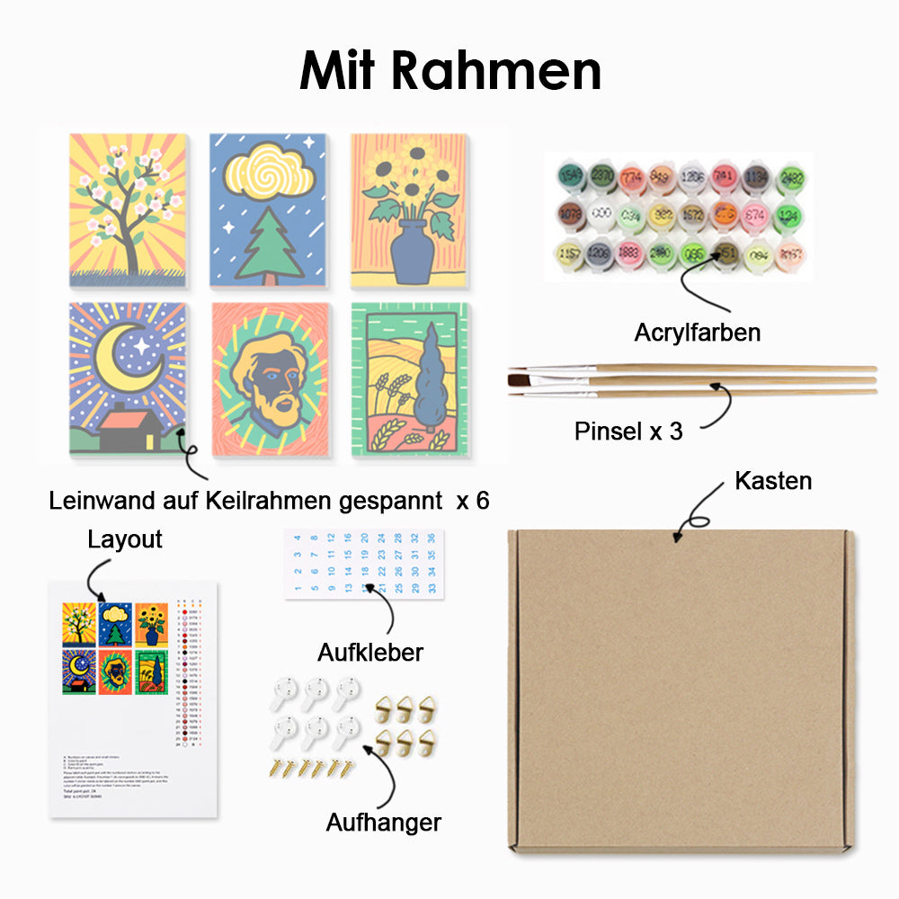 Van Goghs Klassische Werke 6 Stück Mini Malen nach Zahlen
