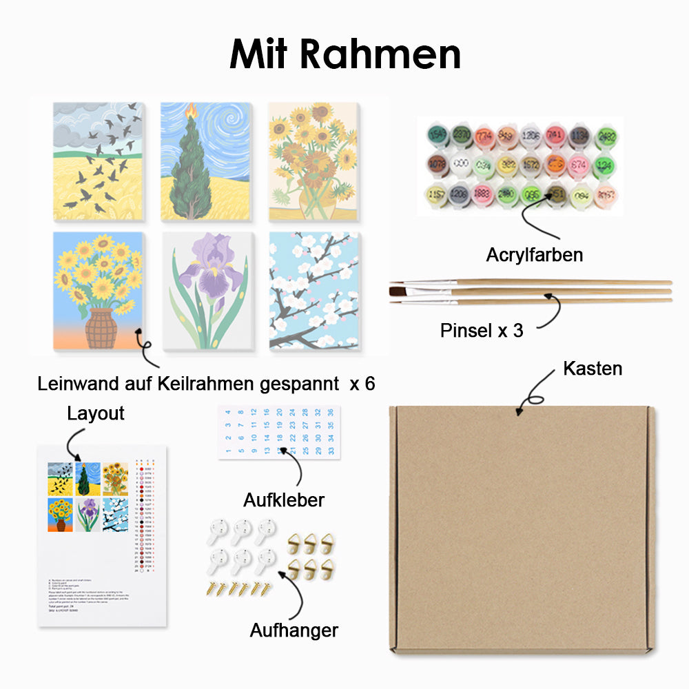 Van Goghs Meisterwerke 6 Stück Mini Malen nach Zahlen