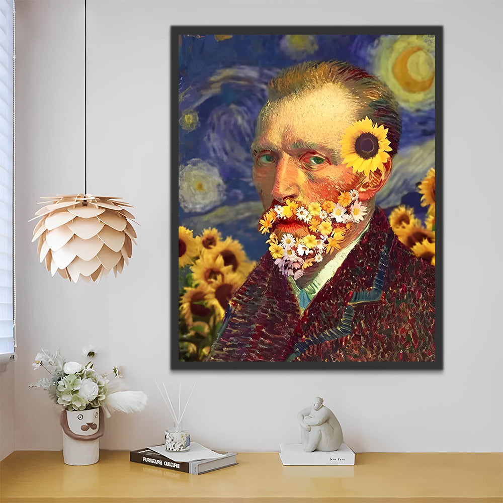 Van Goghs Selbstporträt mit Sonnenblumen Malen nach Zahlen