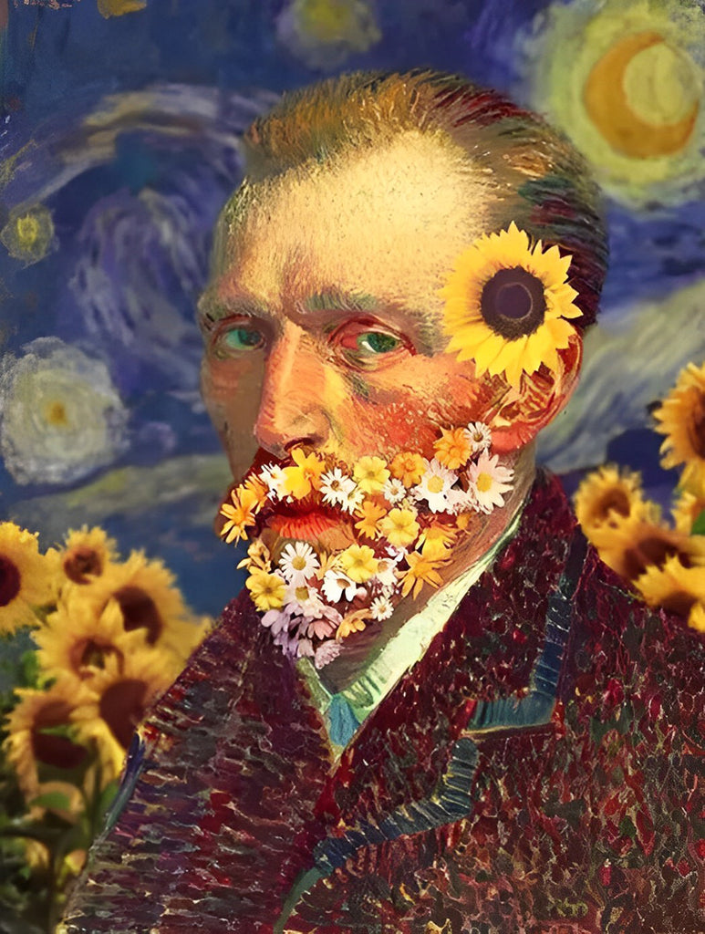 Van Goghs Selbstporträt mit Sonnenblumen Malen nach Zahlen