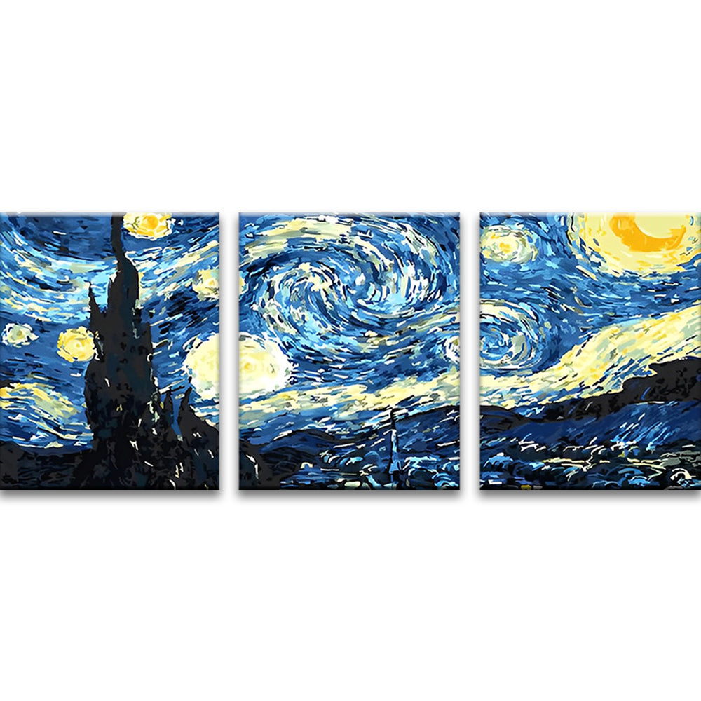 Van Goghs Sternennacht 3-teilig Triptychon Malen nach Zahlen