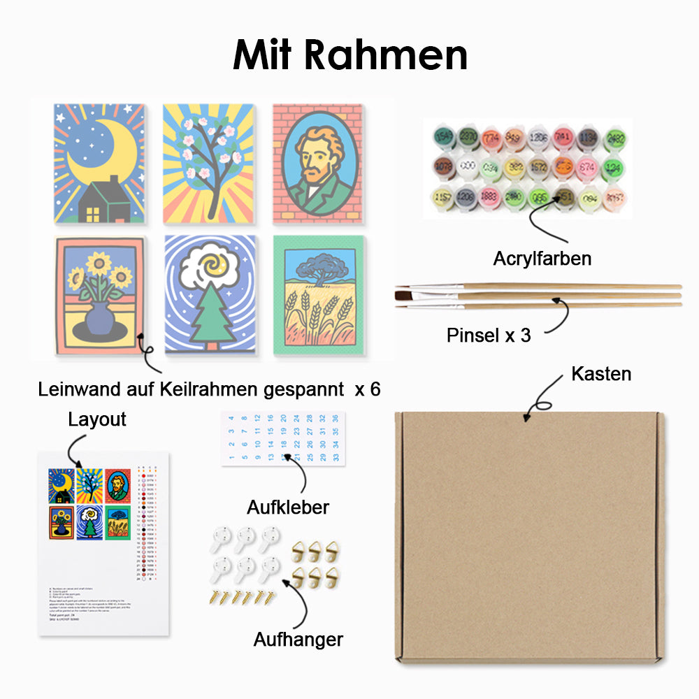 Van Goghs Werke 6 Stück Mini Malen nach Zahlen