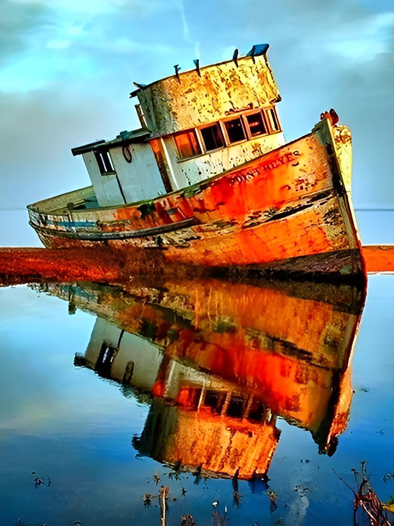 Verrostetes rotes Schiff Malen nach Zahlen