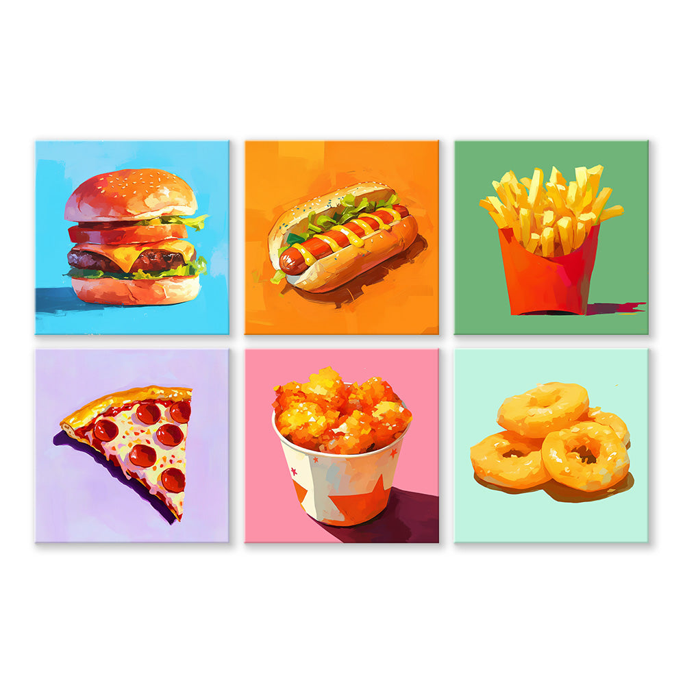 Verschiedene Fast Foods 6 Stück Mini Malen nach Zahlen