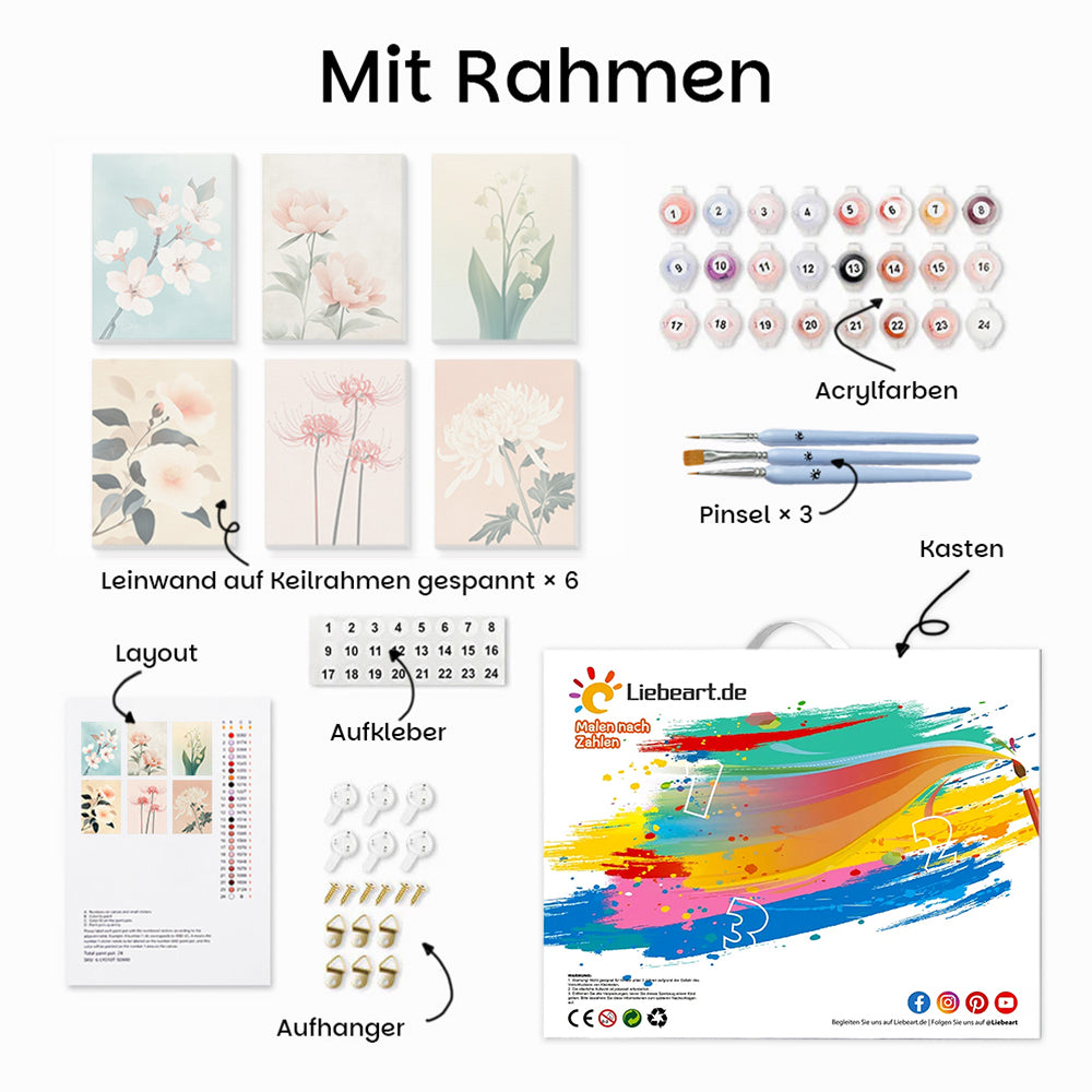 Verschiedene Sorten von Blumen 6 Stück Mini Malen nach Zahlen