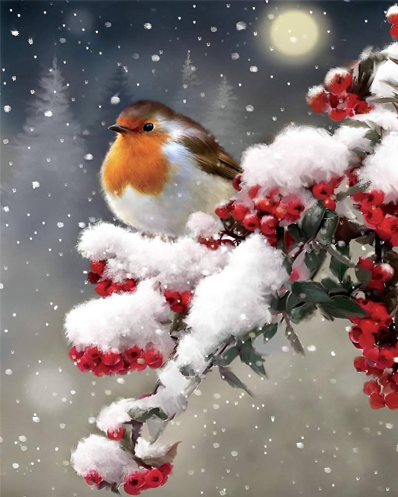 Vogel im Schnee Weihnachten Malen nach Zahlen