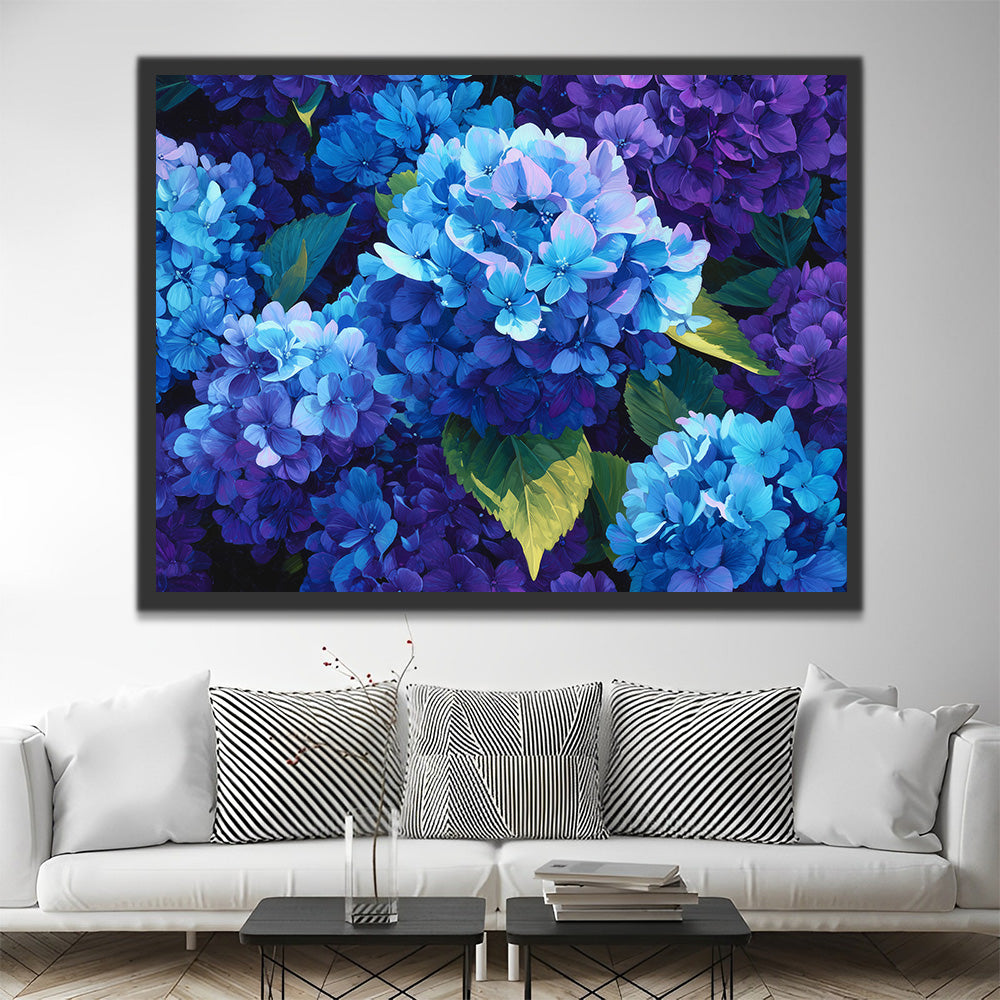 Vollständig blau-violette Hortensie Malen nach Zahlen