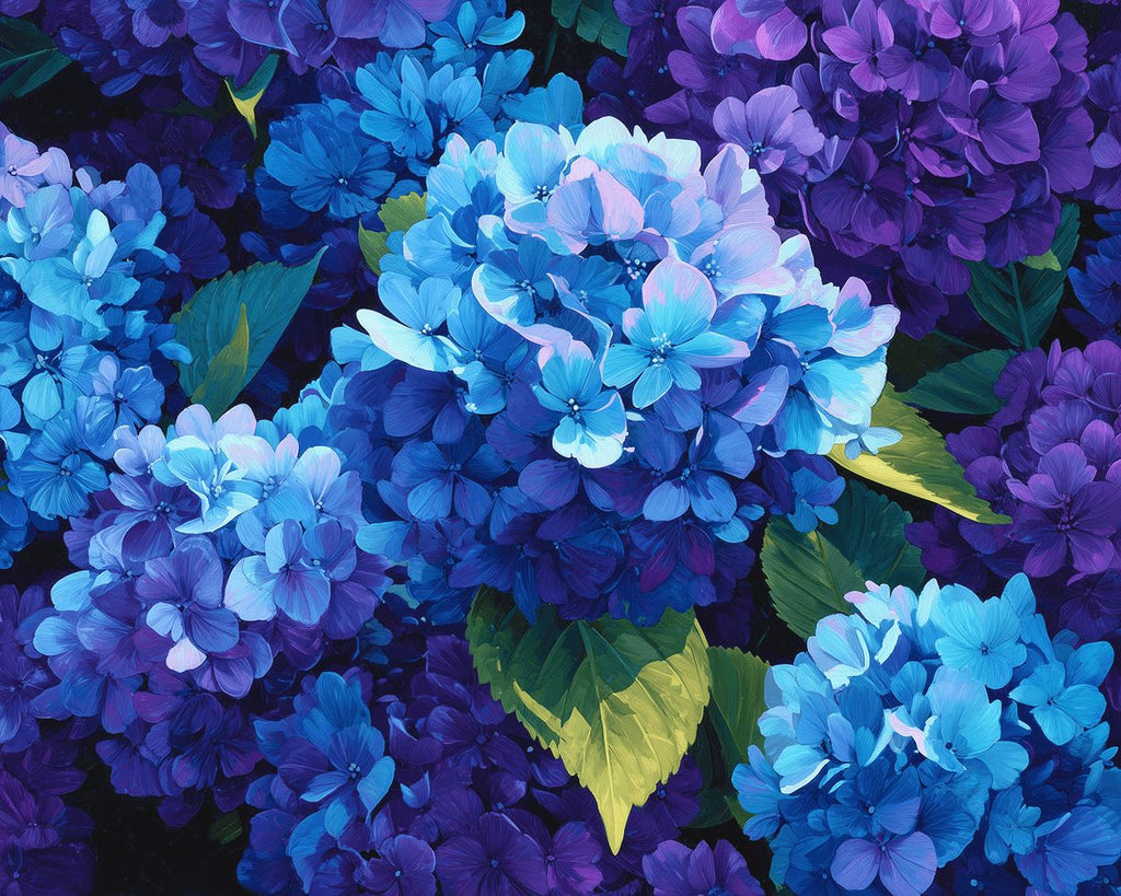 Vollständig blau-violette Hortensie Malen nach Zahlen