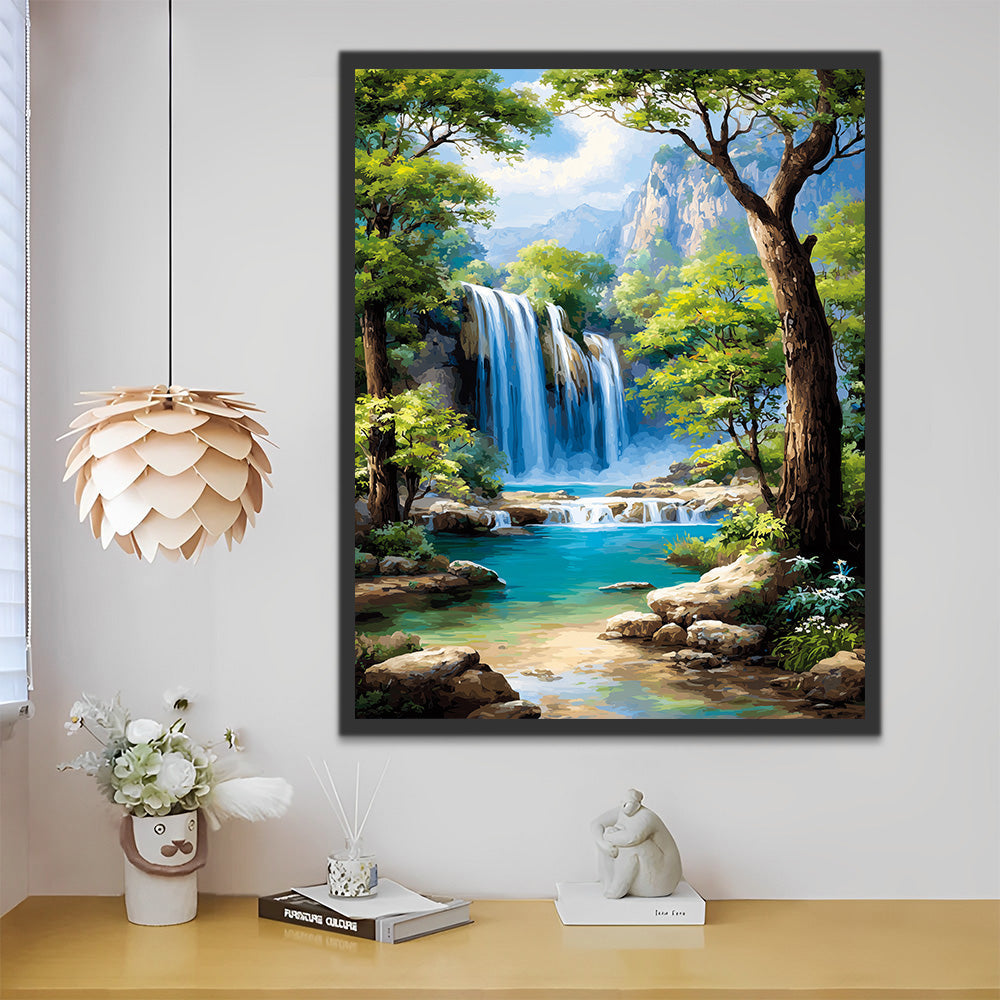 Wasserfall in den Bergen Malen nach Zahlen