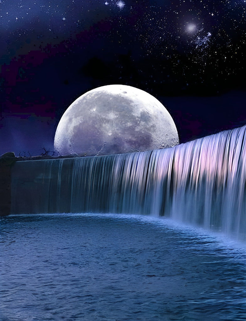 Wasserfall und Vollmond Malen nach Zahlen