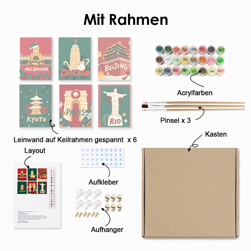 Weihnachten in der Hauptstadt 6 Stück Mini Malen nach Zahlen