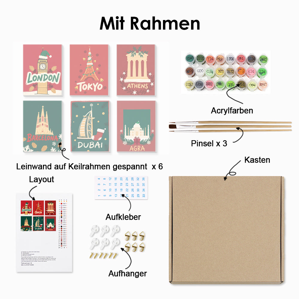 Weihnachten in Entwickelten Ländern 6 Stück Mini Malen nach Zahlen