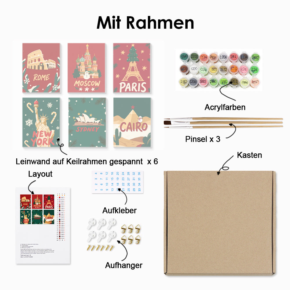 Weihnachten in Westlichen Ländern 6 Stück Mini Malen nach Zahlen