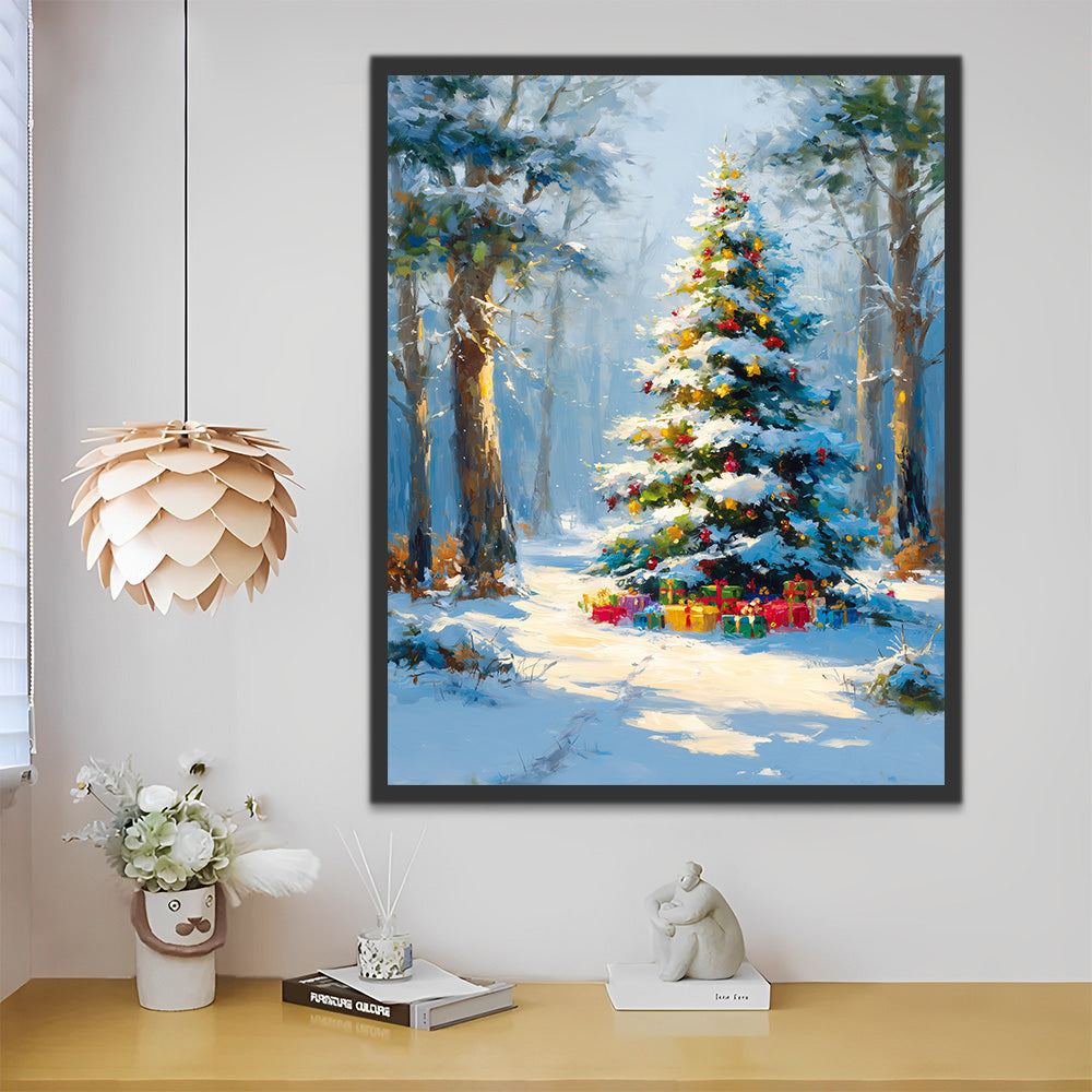 Weihnachtsbaum im verschneiten Wald Malen nach Zahlen