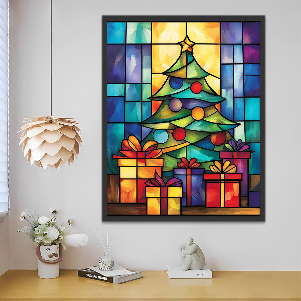 Weihnachtsbaum und Geschenke Malen nach Zahlen