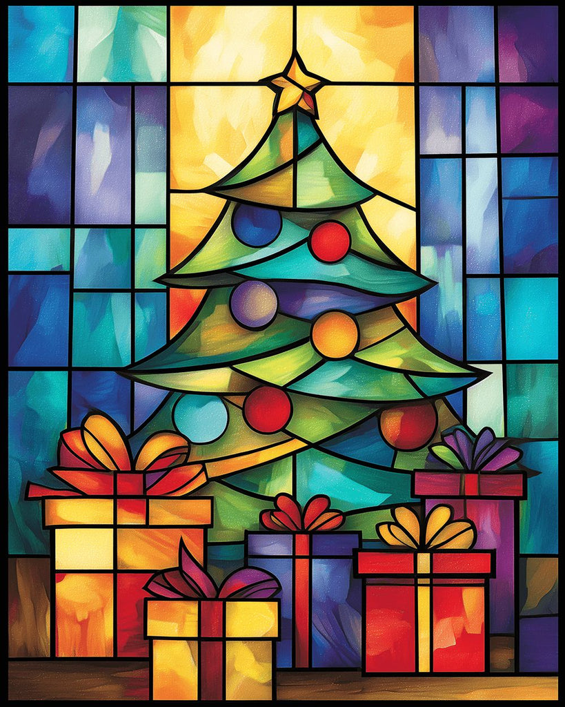 Weihnachtsbaum und Geschenke Malen nach Zahlen