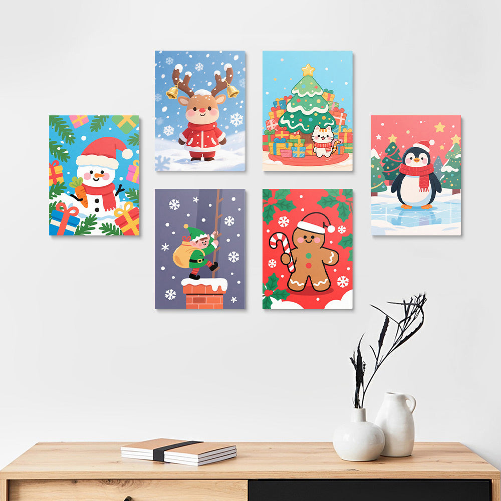 Weihnachtsgeschenke und Schneeflocken 6 Stück Mini Malen nach Zahlen