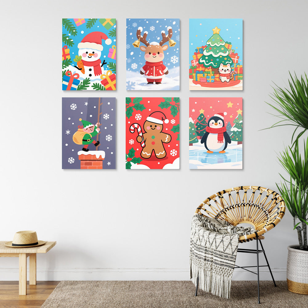 Weihnachtsgeschenke und Schneeflocken 6 Stück Mini Malen nach Zahlen