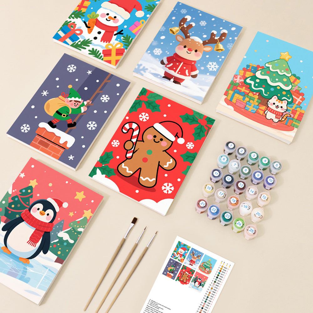 Weihnachtsgeschenke und Schneeflocken 6 Stück Mini Malen nach Zahlen