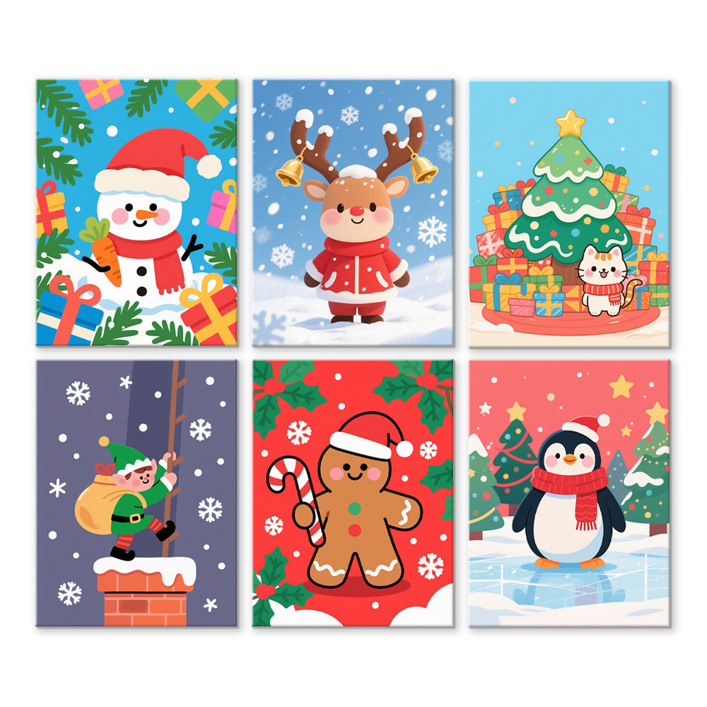 Weihnachtsgeschenke und Schneeflocken 6 Stück Mini Malen nach Zahlen