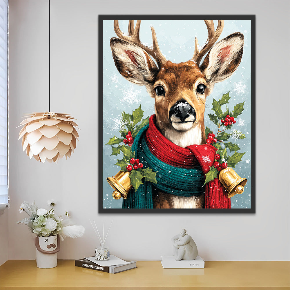 Weihnachtshirsche mit roten und grünen Schals Malen nach Zahlen