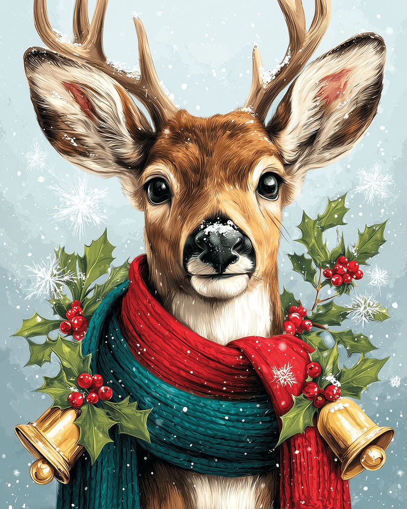 Weihnachtshirsche mit roten und grünen Schals Malen nach Zahlen