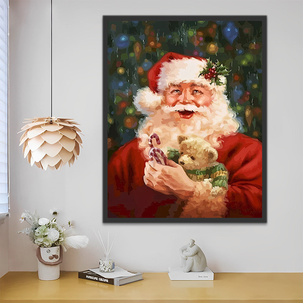 Weihnachtsmann mit Teddybär Malen nach Zahlen