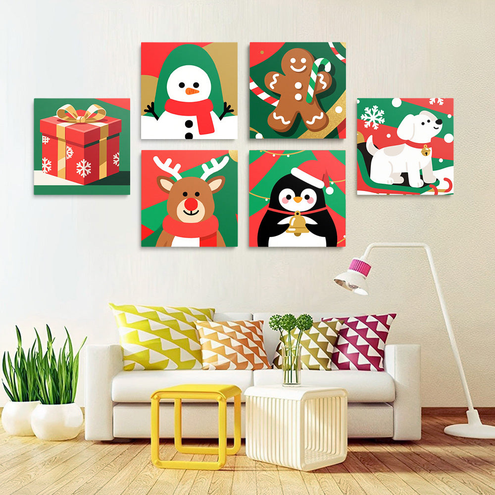 Weihnachtstiere und Geschenk 6 Stück Mini Malen nach Zahlen