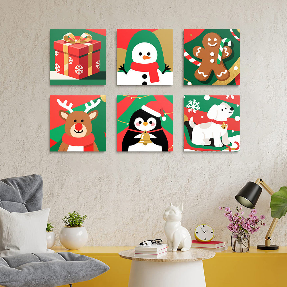 Weihnachtstiere und Geschenk 6 Stück Mini Malen nach Zahlen