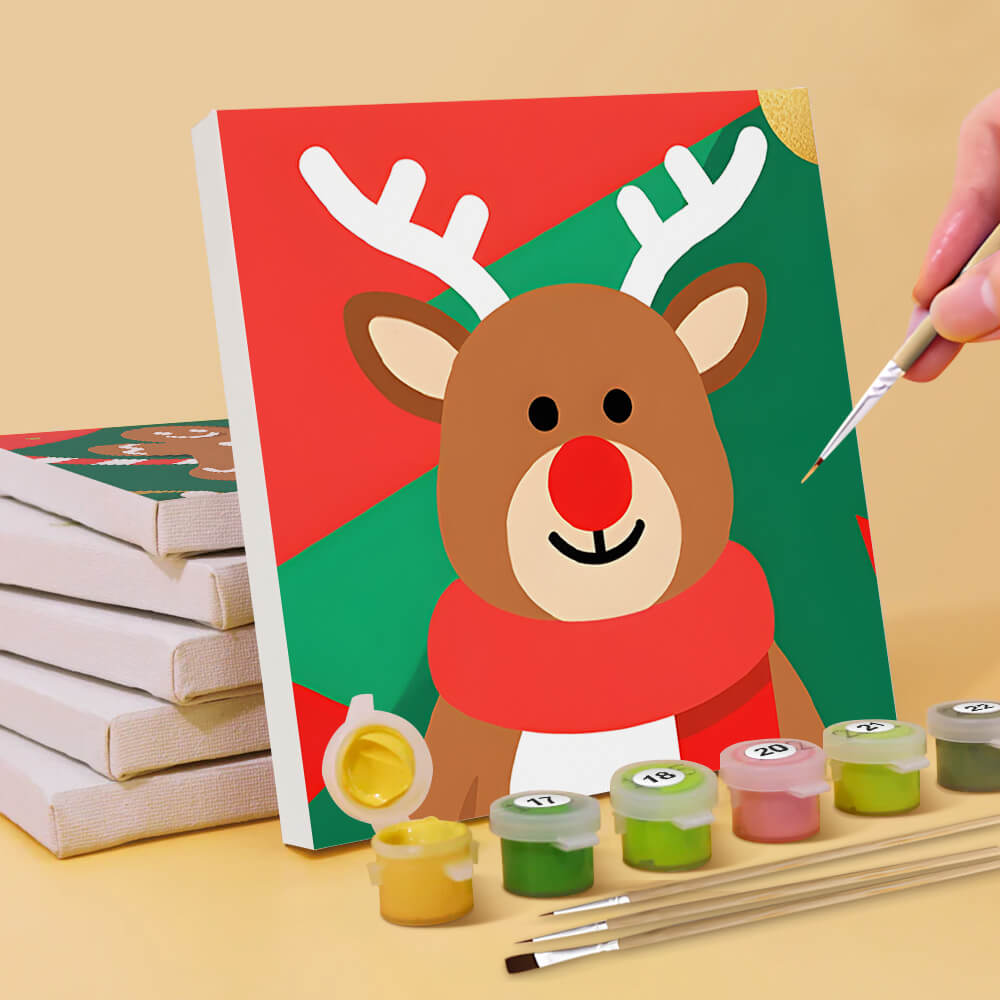 Weihnachtstiere und Geschenk 6 Stück Mini Malen nach Zahlen