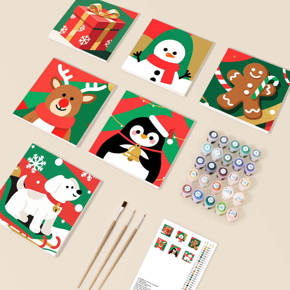 Weihnachtstiere und Geschenk 6 Stück Mini Malen nach Zahlen