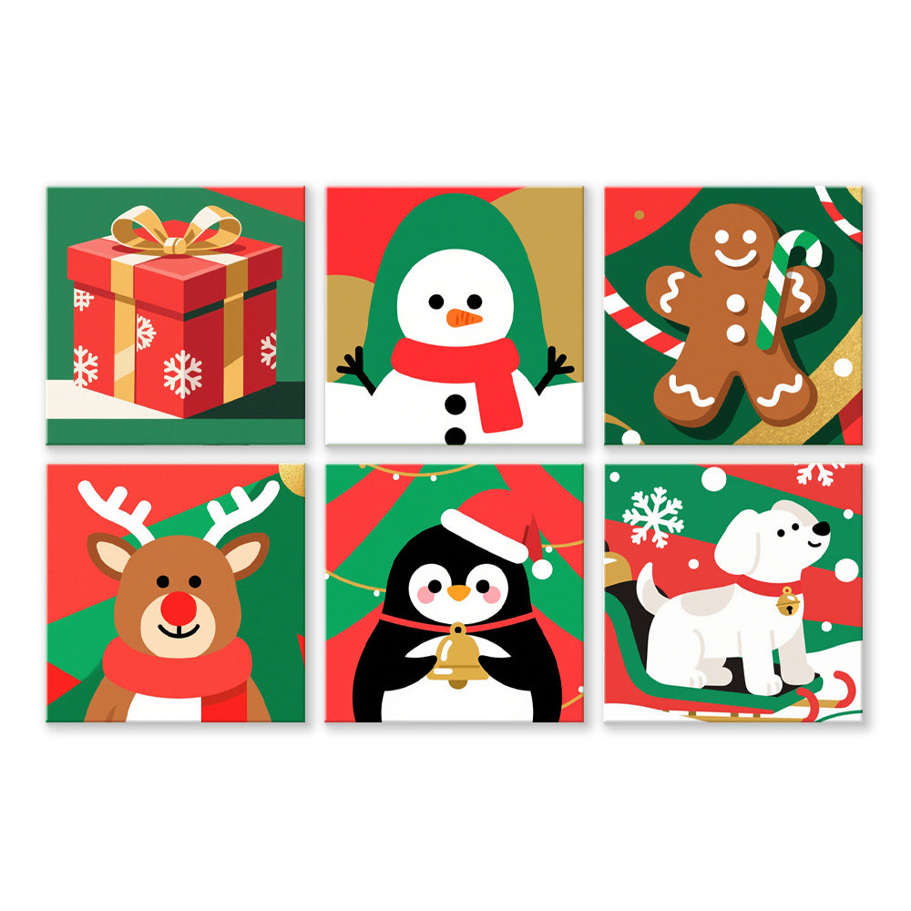 Weihnachtstiere und Geschenk 6 Stück Mini Malen nach Zahlen