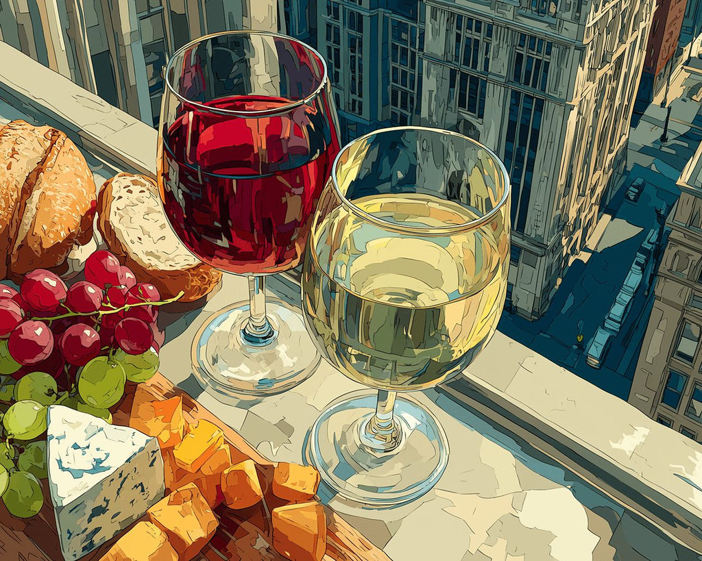 Wein, Champagner und Snacks Malen nach Zahlen