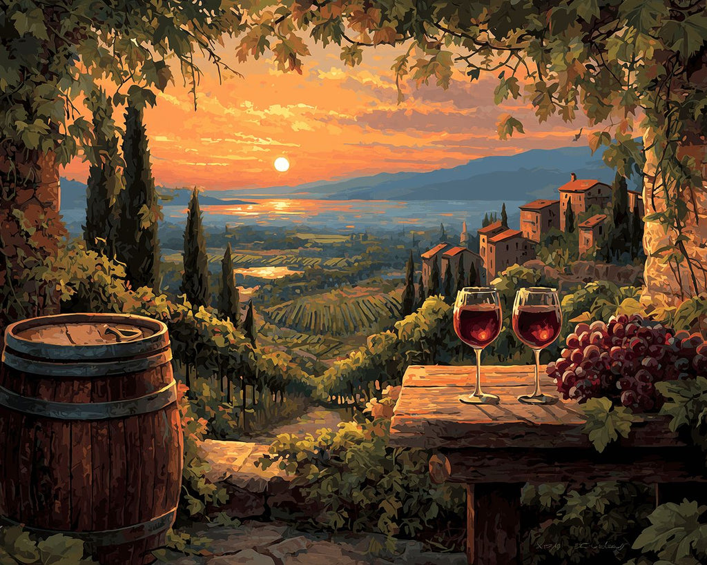 Weingut bei Sonnenuntergang Malen nach Zahlen