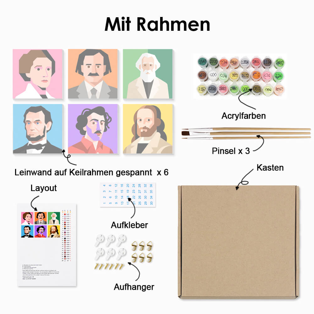 Weltberühmtheiten 6 Stück Mini Malen nach Zahlen