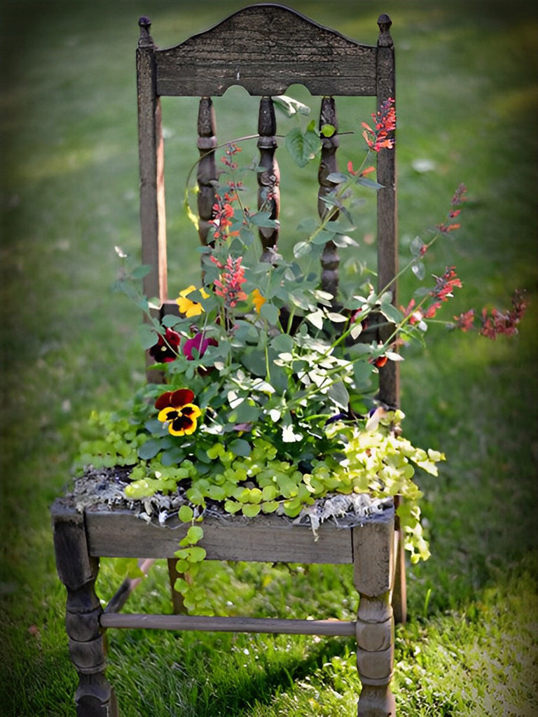 Wiese, Blumen und Stuhl Malen nach Zahlen