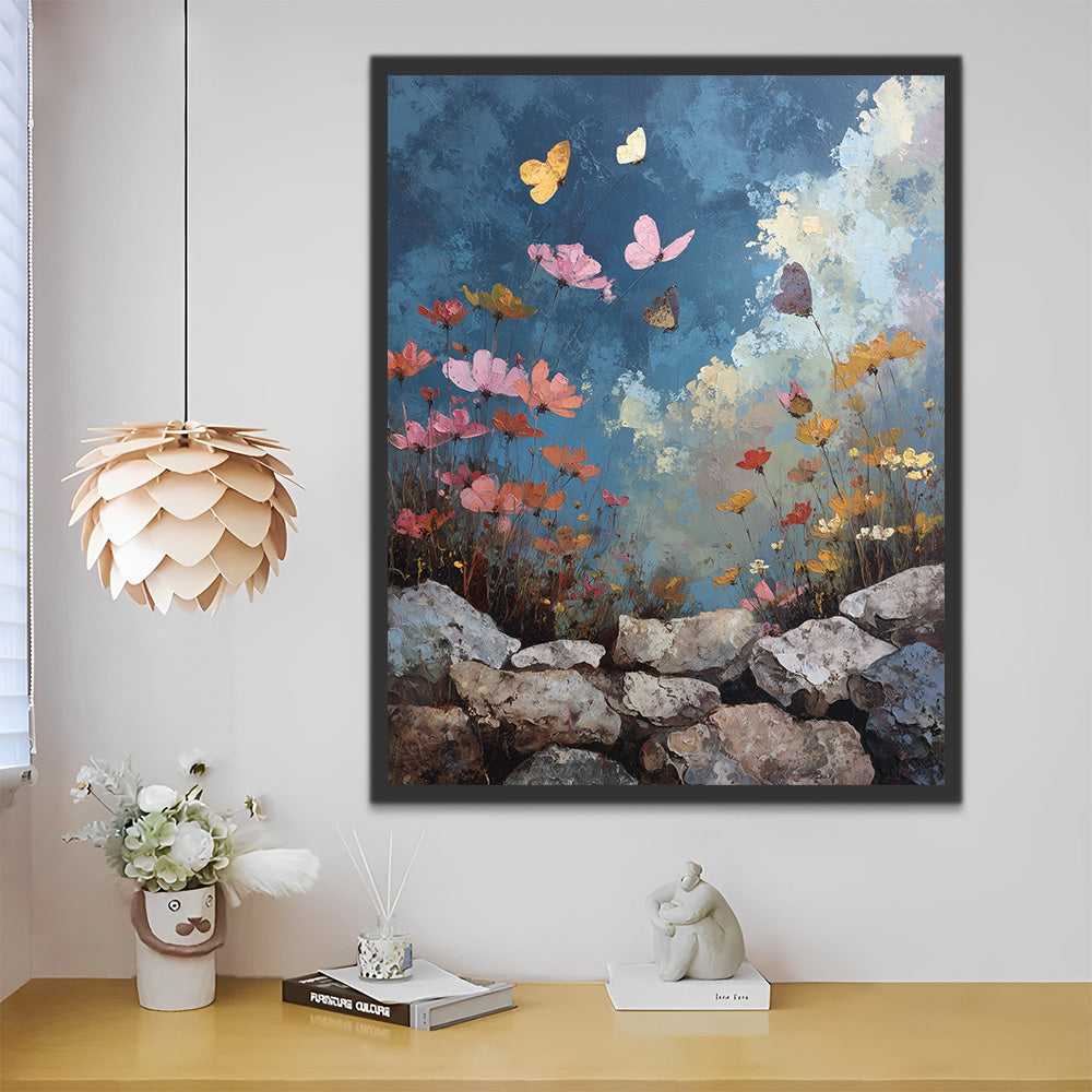 Wildblumen in den Felsspalten Malen nach Zahlen