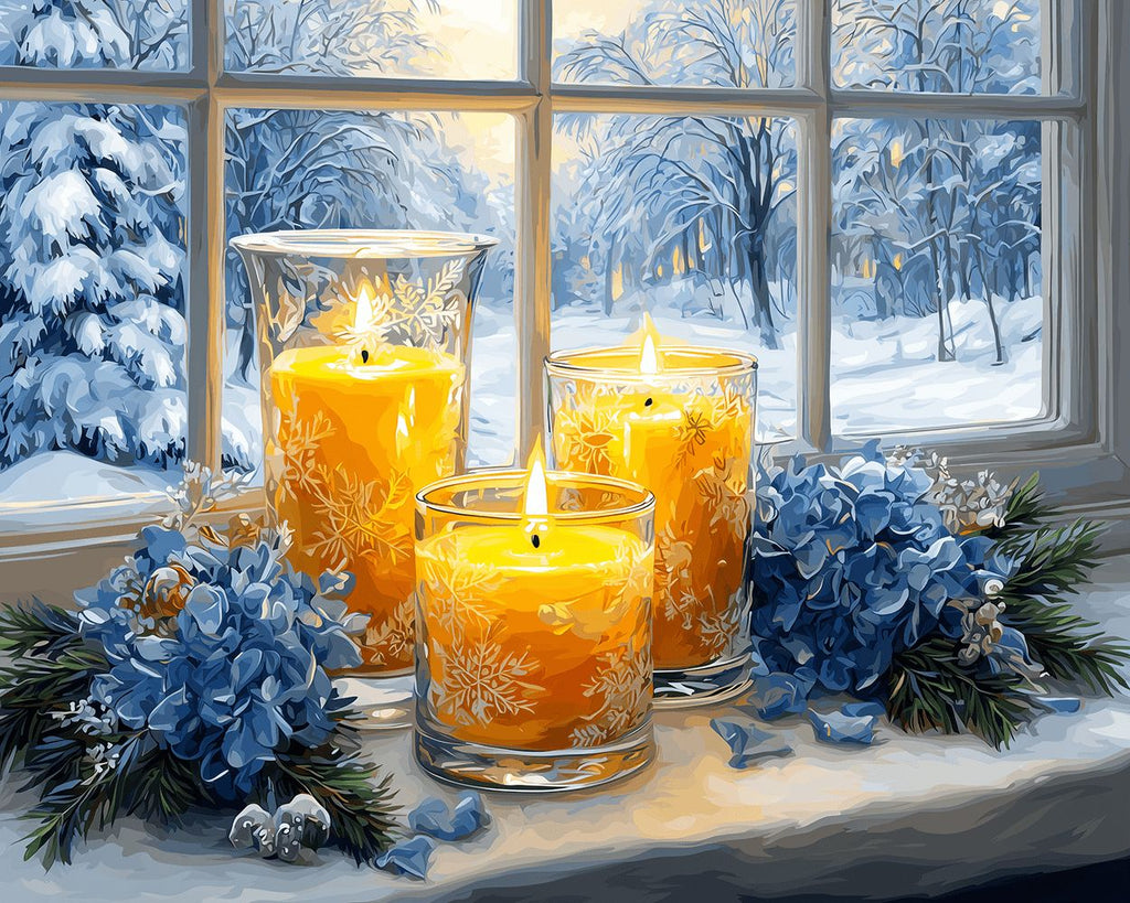 Winterliche Weihnachtskerzen Malen nach Zahlen