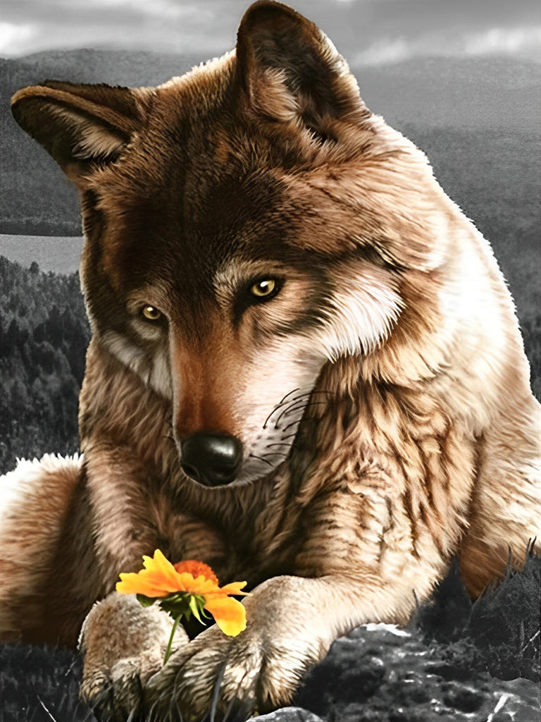 Wolf und gelbe Blume Malen nach Zahlen