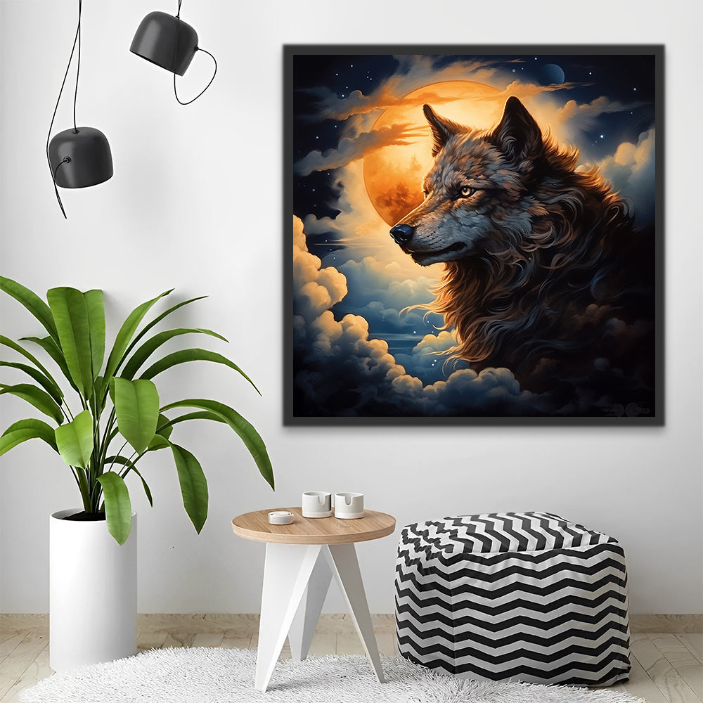 Wolf und Mond Malen nach Zahlen