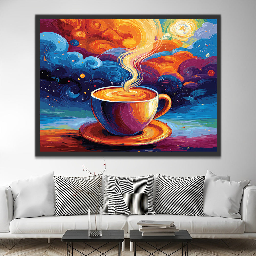 Wunderbares Kaffeearoma und bunte Wolken Malen nach Zahlen