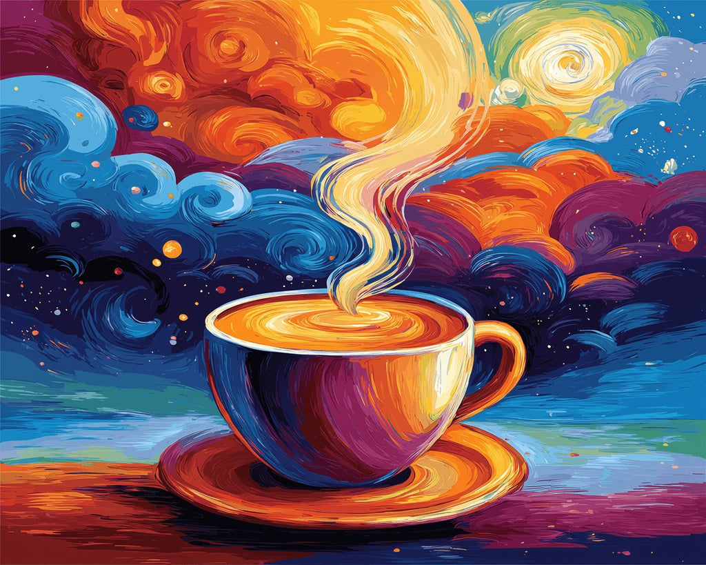 Wunderbares Kaffeearoma und bunte Wolken Malen nach Zahlen