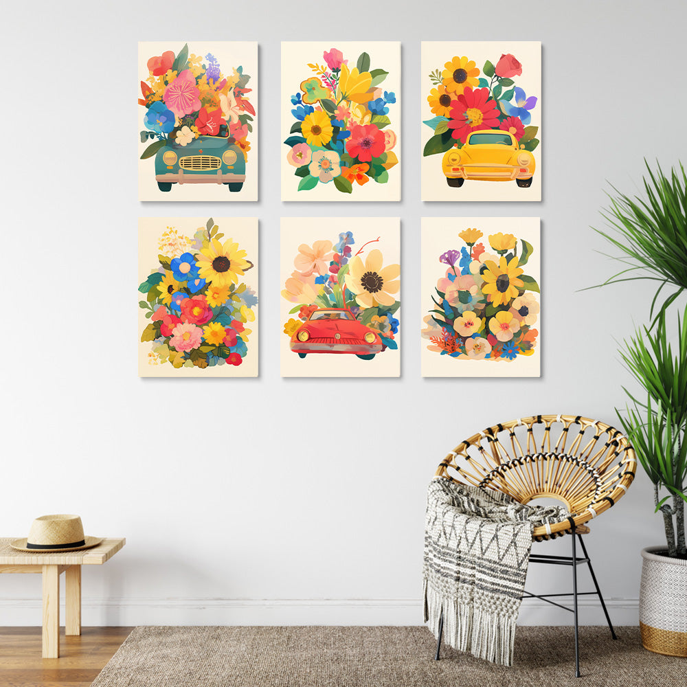 Wunderschöne Blumen in Autos 6 Stück Mini Malen nach Zahlen